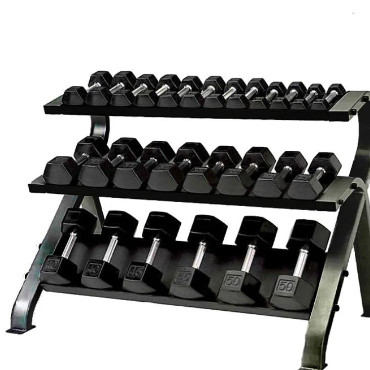 Support d'haltères hexagonal à 3 niveaux commercial Element Fitness - Poids vendus séparément - Fitness Dépôt +