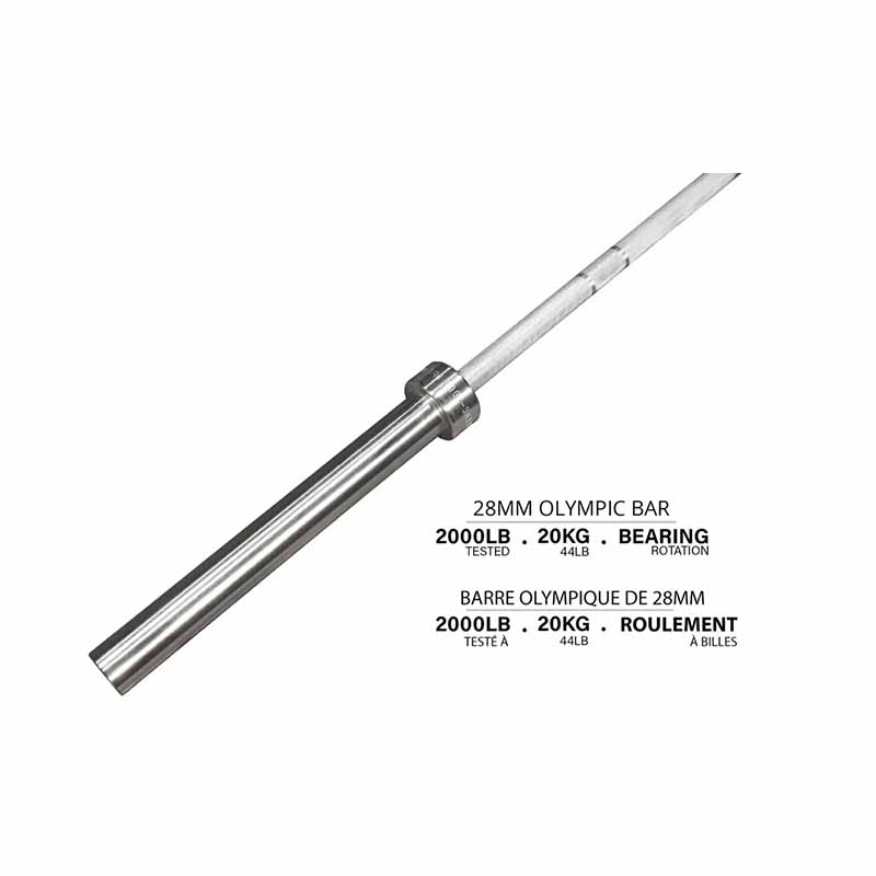 Barre olympique en chrome dur Northern Lights - 86", 28 mm, roulement - indice de 2 000 lb - Fitness Dépôt +