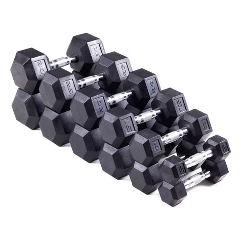 Haltère hexagonal en caoutchouc choix entre 3lb et 125lb - Fitness Dépôt +
