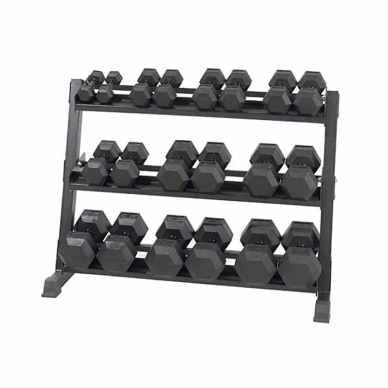 Ensemble d'haltères hexagonaux en caoutchouc de 5 à 50 lb + Rack - Fitness Dépôt +