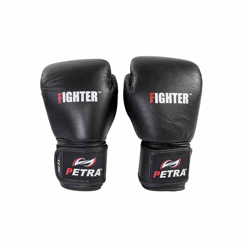 Gants de boxe Petra Fighter 12oz, cuir noir - paire - Fitness Dépôt +