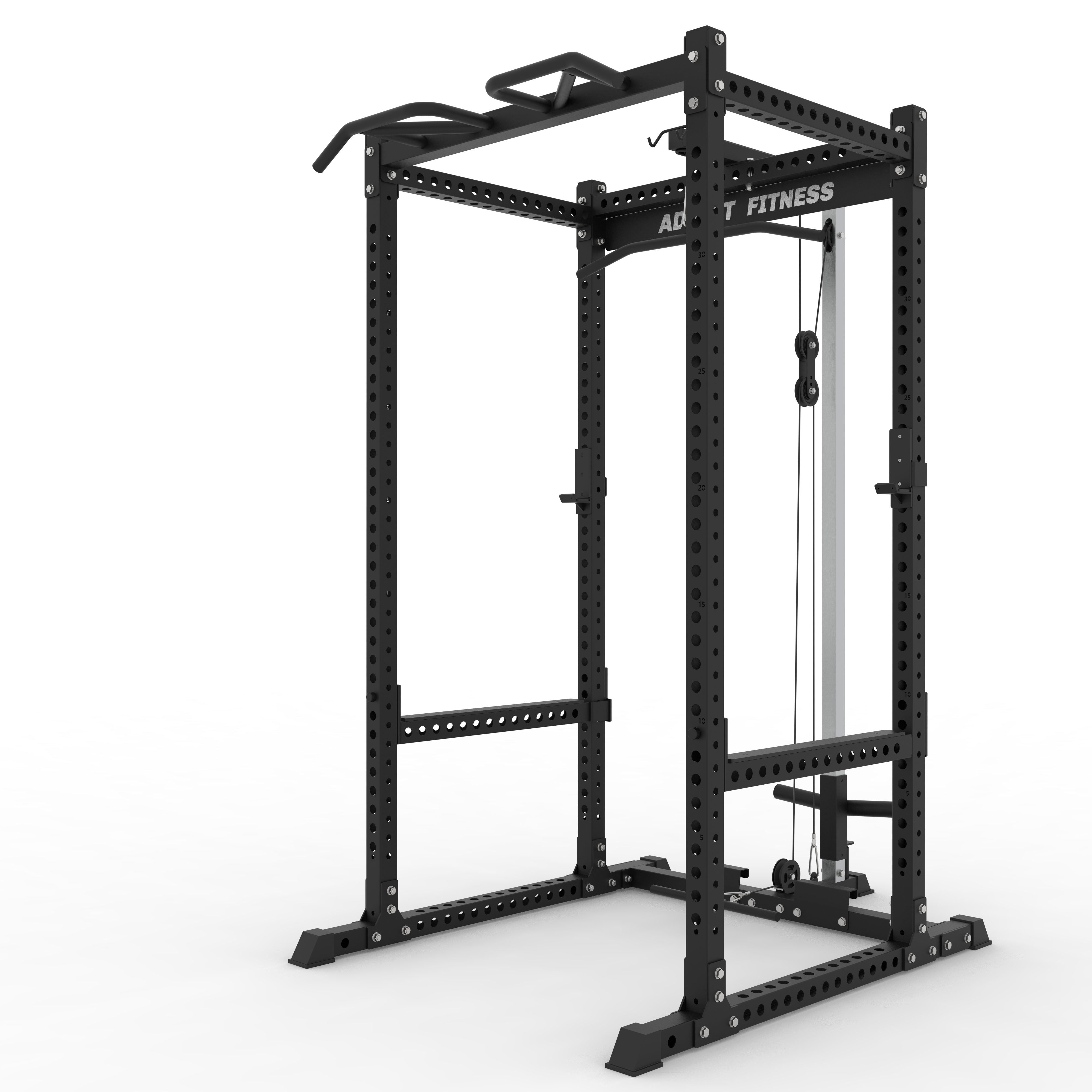 Rack à squat Addict fitness Elite / avec plusieurs attachements (Lat Pulldown-Spotter Arm-Landmine) - Fitness Dépôt +