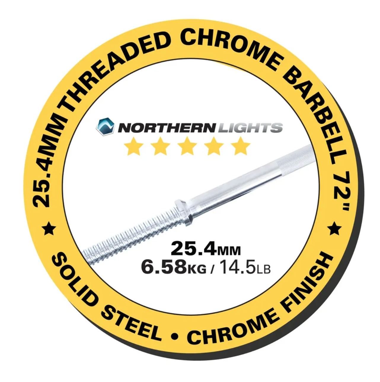 Haltère fileté chromé 72" Northern Lights (sans colliers) - Fitness Dépôt +