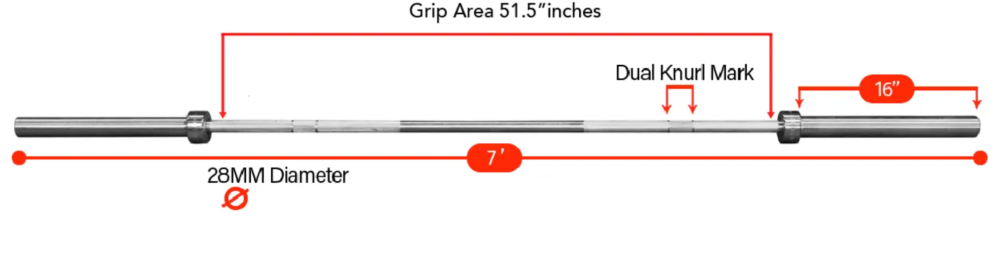 Barre olympique en chrome dur Northern Lights - 86", 28 mm, roulement - indice de 2 000 lb - Fitness Dépôt +