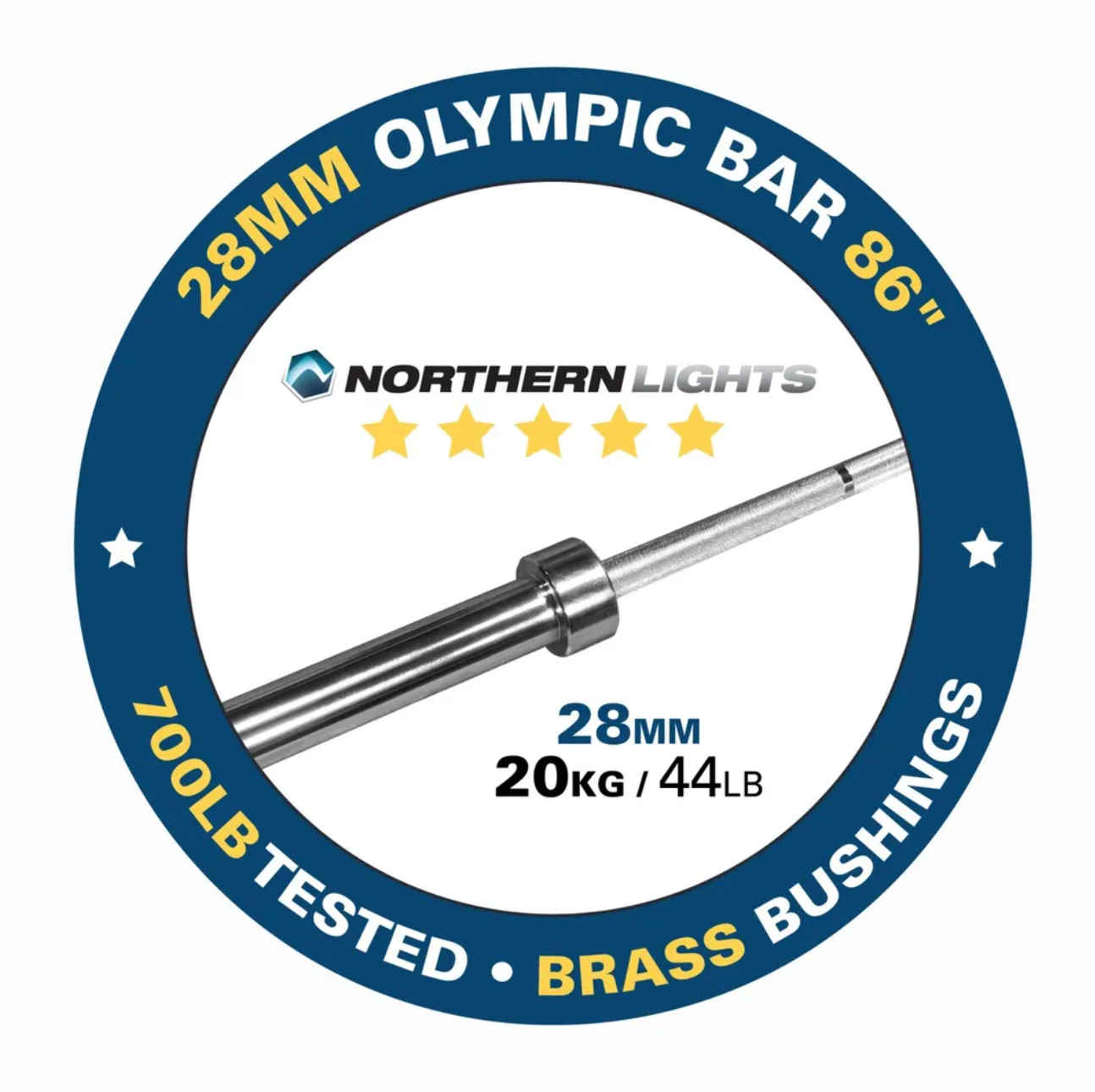 Barre olympique Northern Lights - 86,5", 28 mm, 44LB - 700LB - Fitness Dépôt +