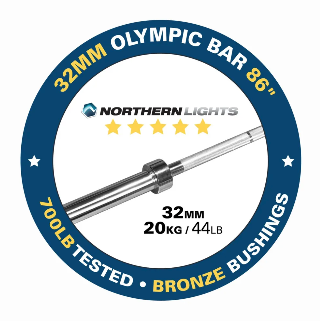 Barre olympique Northern Lights - 86", 32 mm, 44LB - 700LB - Fitness Dépôt +