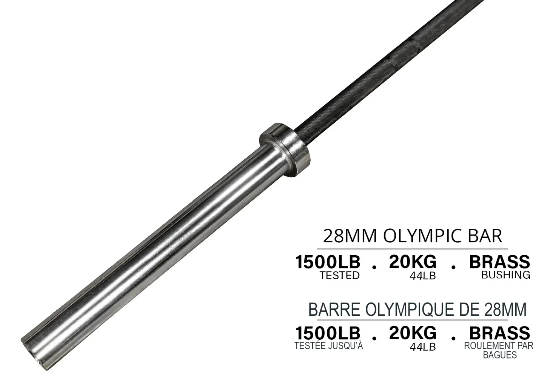Barre olympique en cerakote noir Northern Lights - 86,5", 28 mm, 44LB - 1500LB - Fitness Dépôt +