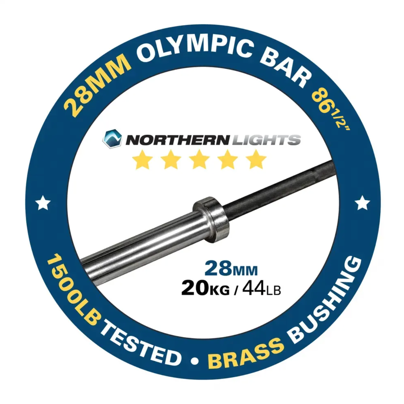 Barre olympique en cerakote noir Northern Lights - 86,5", 28 mm, 44LB - 1500LB - Fitness Dépôt +