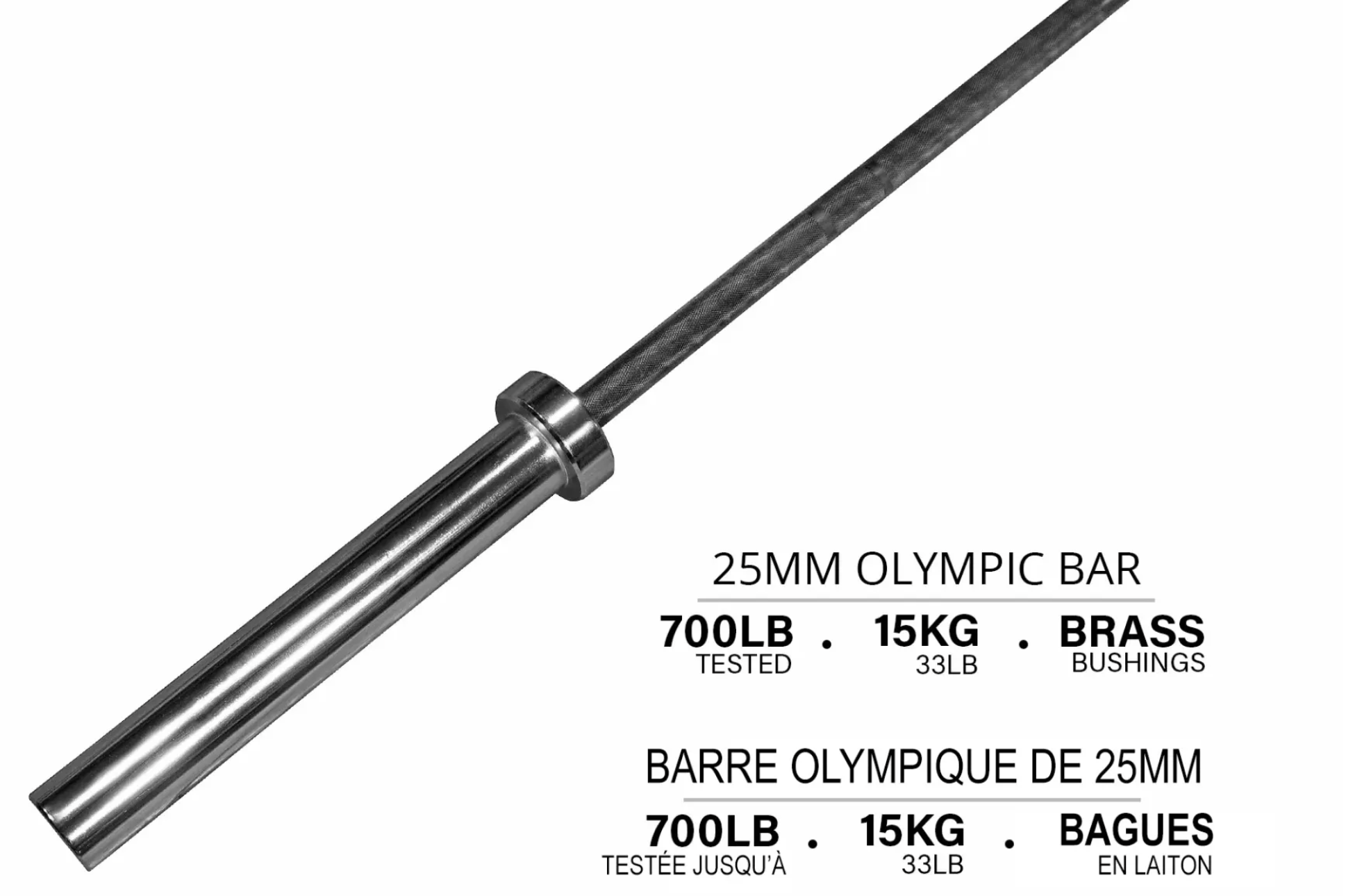 Barre CrossFit olympique commercial pour femmes, 25 mm, 33 lb, cerakote noir - Fitness Dépôt +