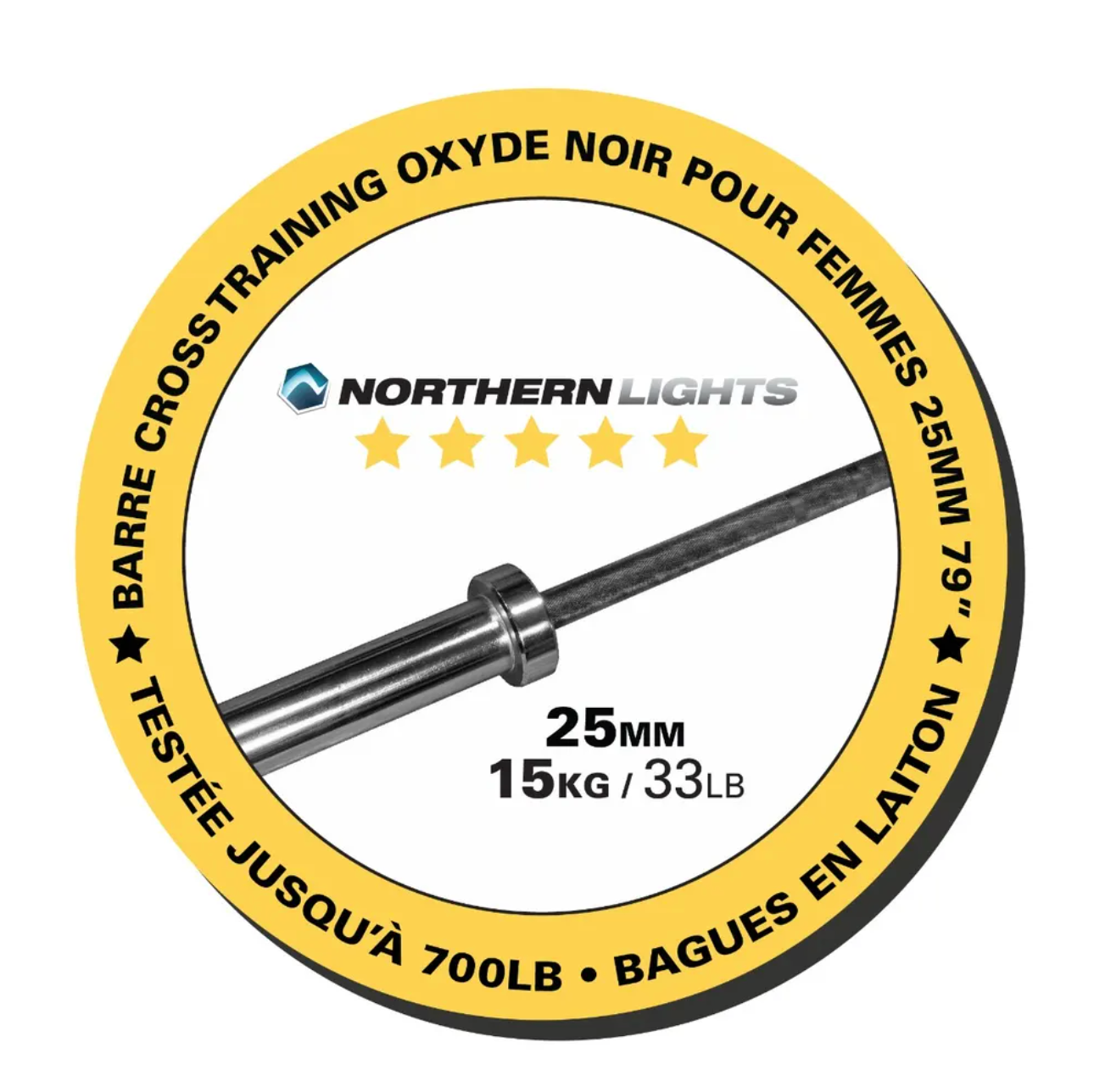 Barre CrossFit olympique commercial pour femmes, 25 mm, 33 lb, cerakote noir - Fitness Dépôt +