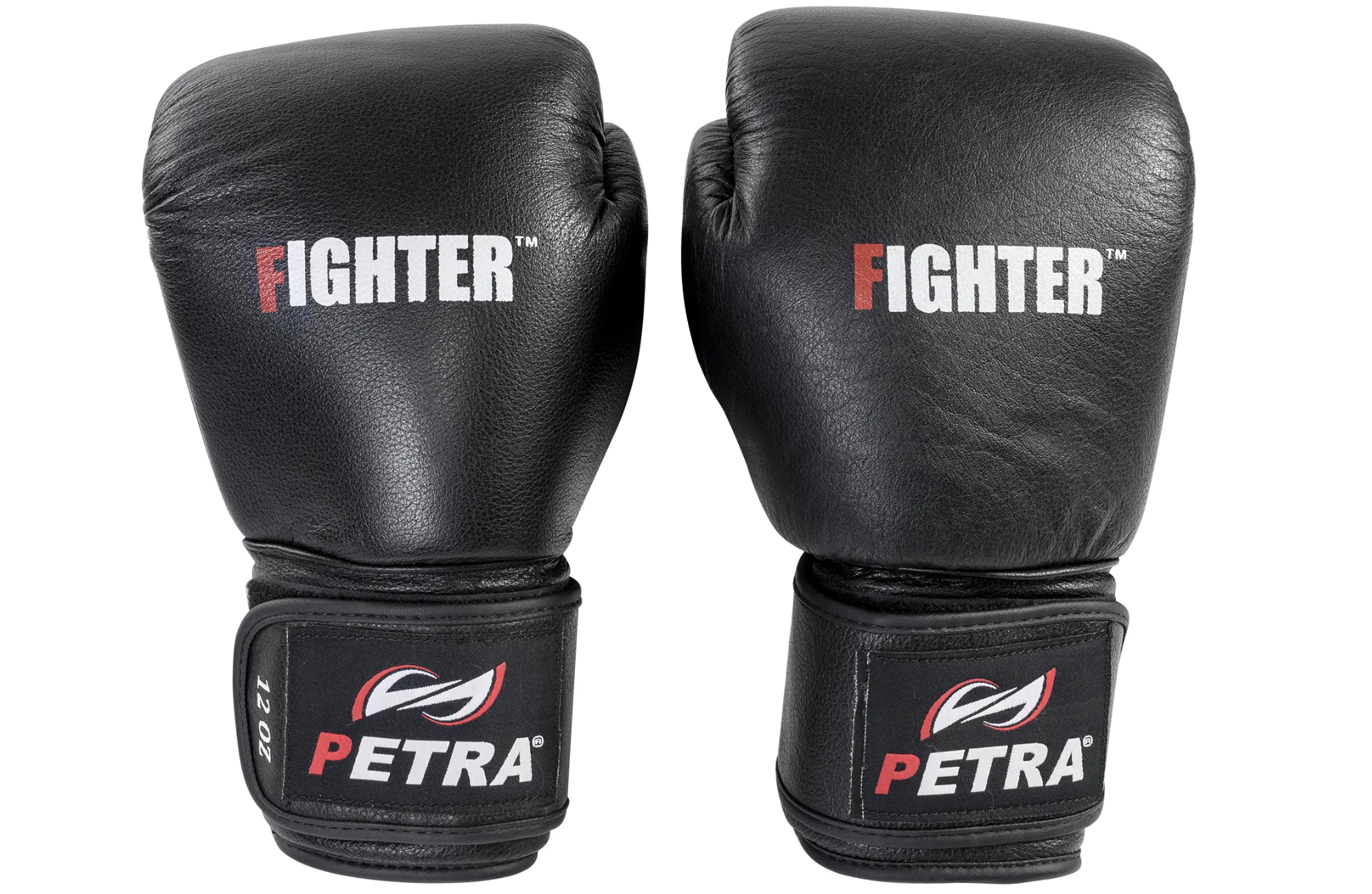 Gants de boxe Petra Fighter 12oz, cuir noir - paire - Fitness Dépôt +