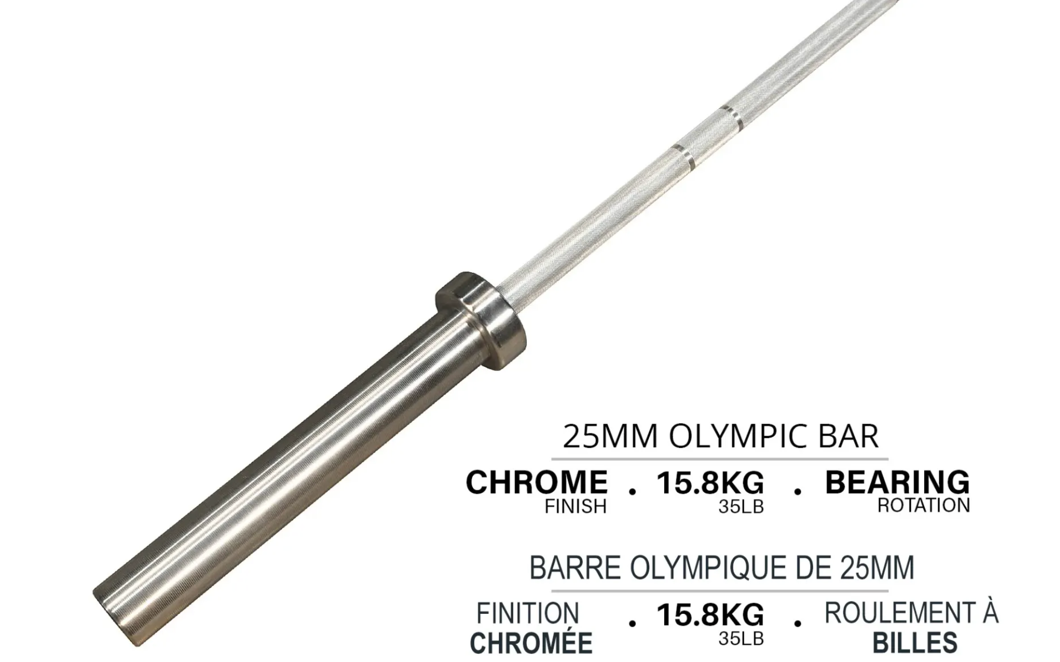 Barre olympique Northern Lights - 79", 25 mm, 35LB - Bearing - Fitness Dépôt +