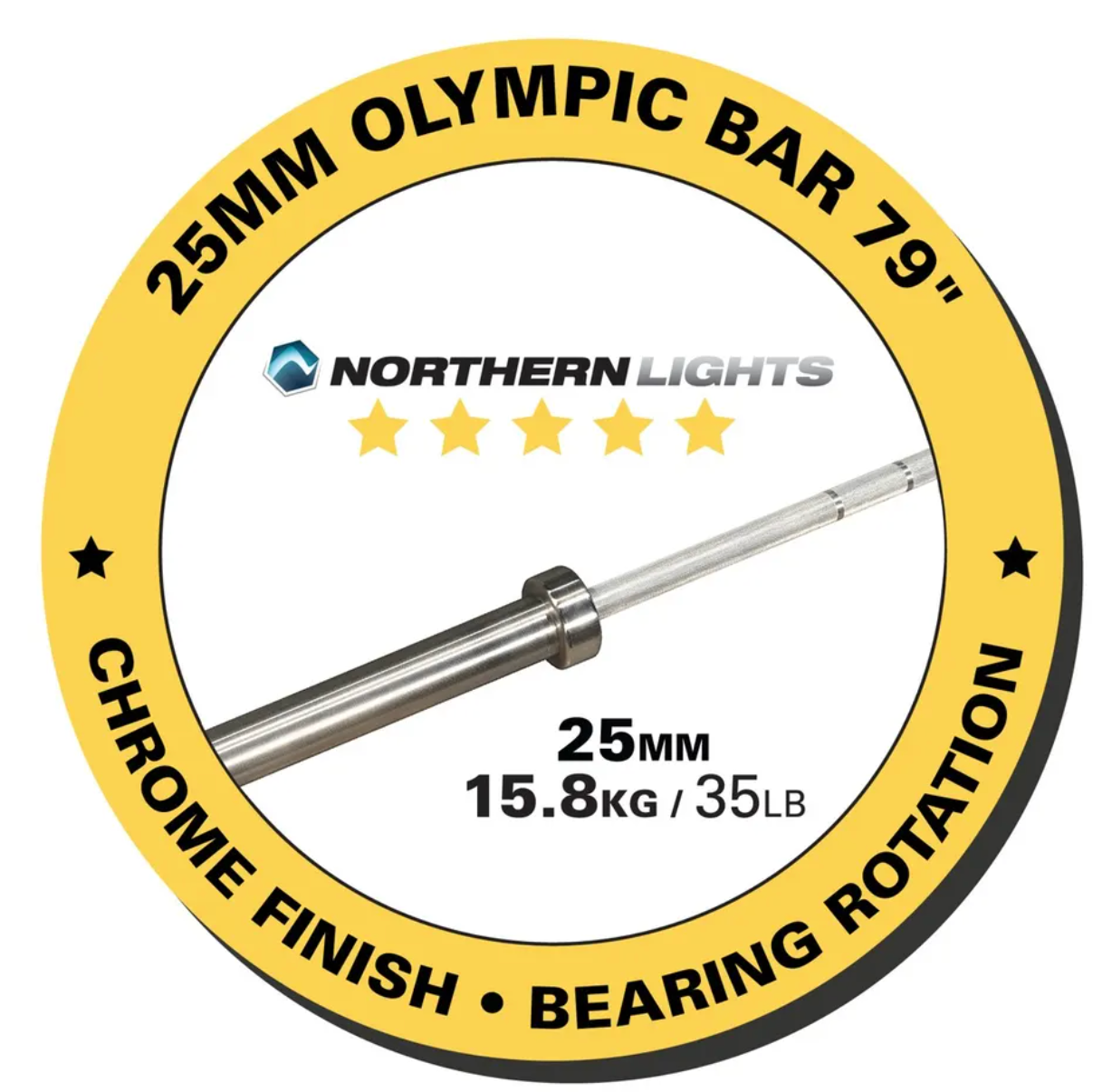 Barre olympique Northern Lights - 79", 25 mm, 35LB - Bearing - Fitness Dépôt +