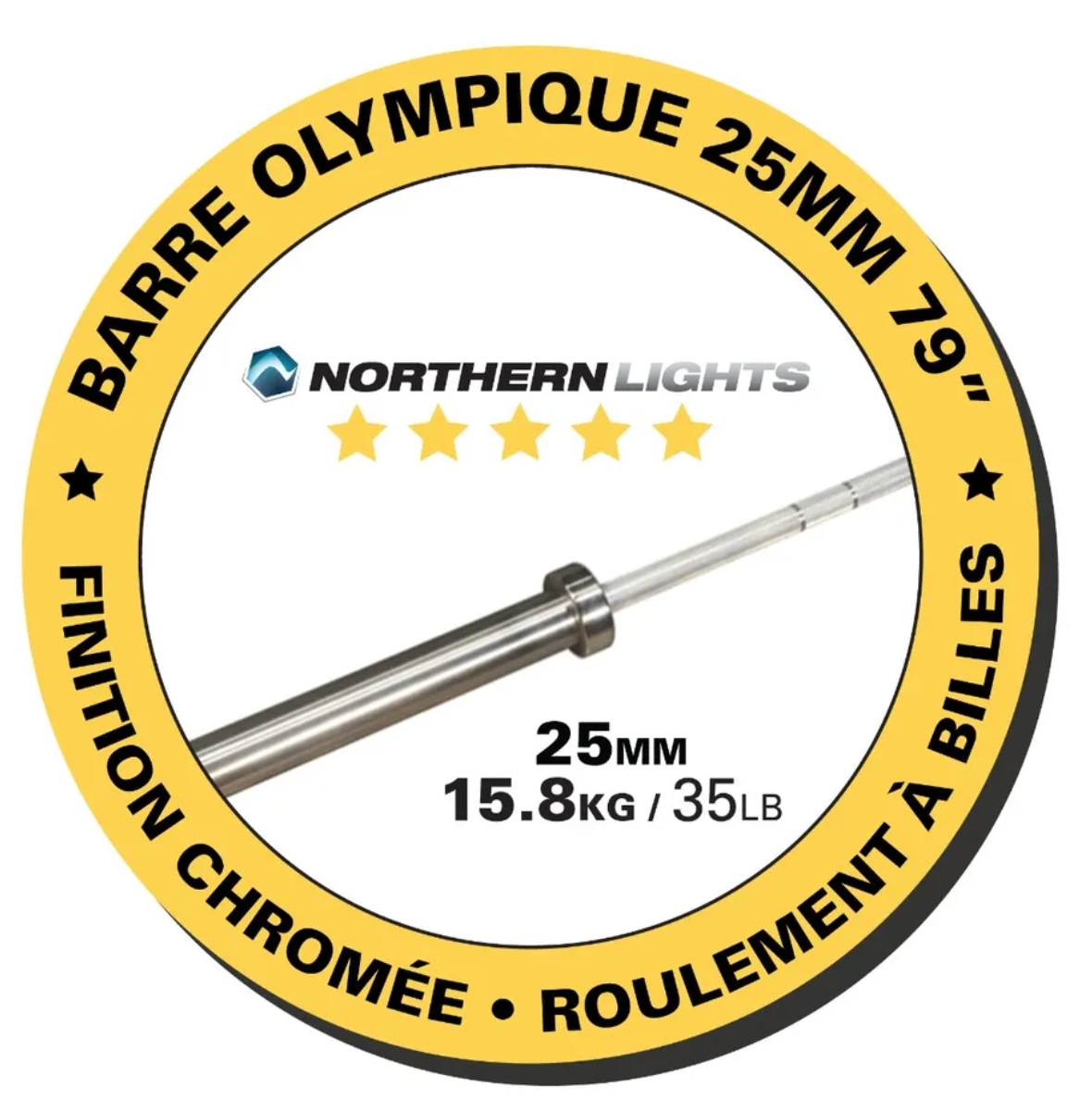 Barre olympique Northern Lights - 79", 25 mm, 35LB - Bearing - Fitness Dépôt +
